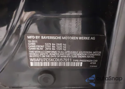 2012 BMW 535I xDrive из США, поврежденный, VIN WBAFU7C5XCDU57911